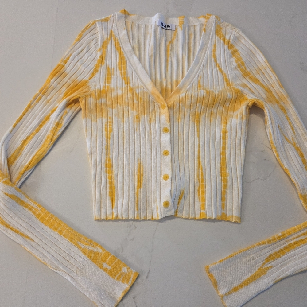 525 Plunge V Neck Thick Ribbed Neutral Tie Dye Cardigan